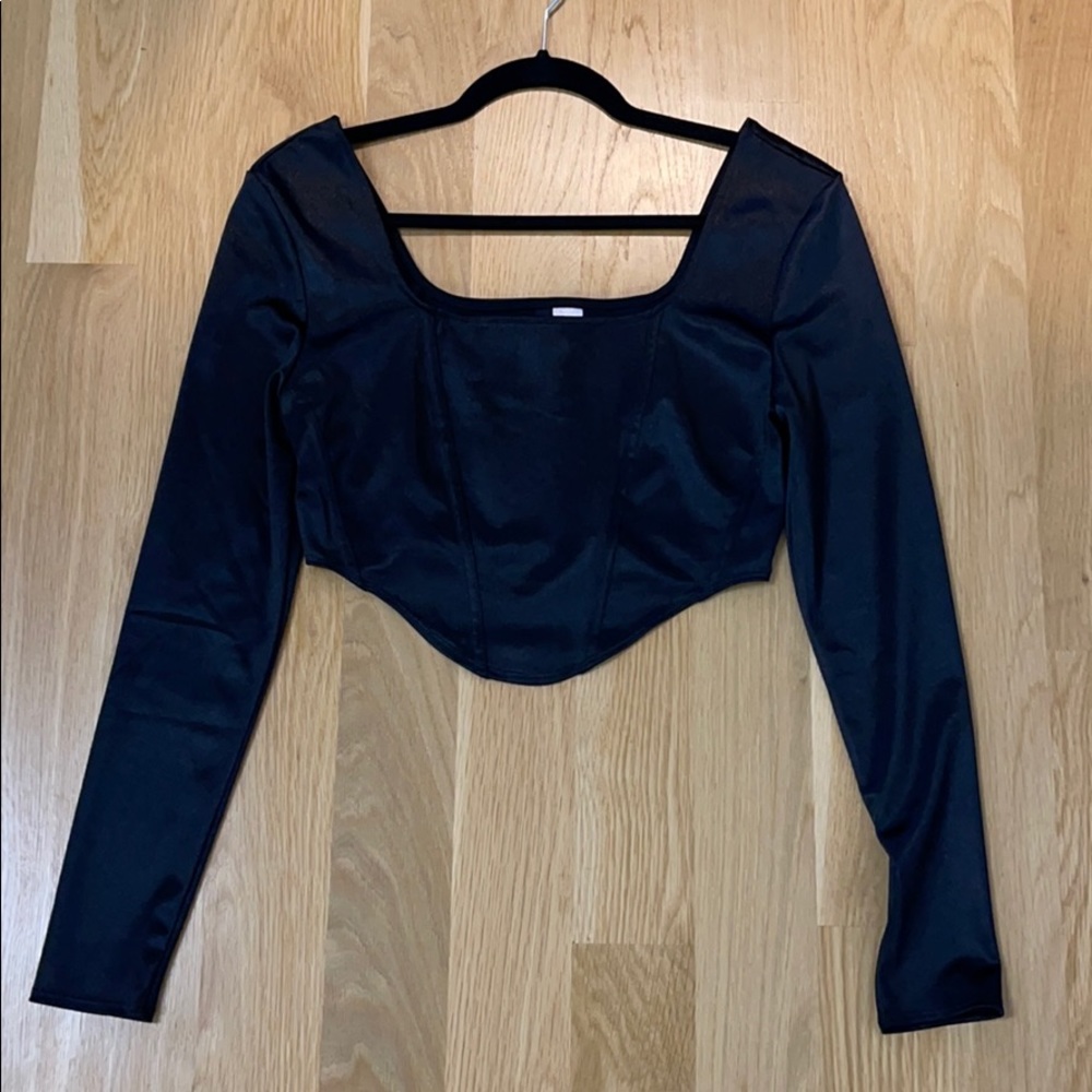 H&M black long sleeve silk top